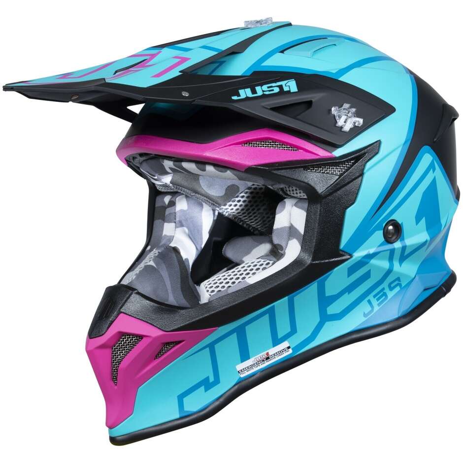 Moto Cross Enduro Helmet Just1 J39 Thruster Petrol Blue Fuchsia Black