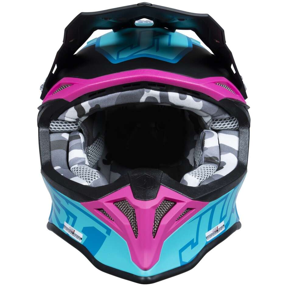 Moto Cross Enduro Helmet Just1 J39 Thruster Petrol Blue Fuchsia Black