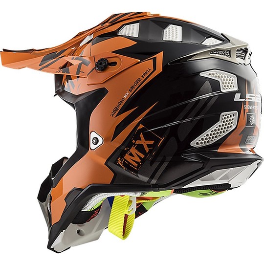 Moto Cross Enduro Helmet LS2 MX 470 Subterranean Black Emperor Orange