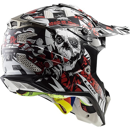Moto Cross Enduro Helmet LS2 MX 470 Subwoofer Voodoo Black White Red