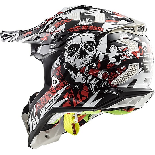 Moto Cross Enduro Helmet LS2 MX 470 Subwoofer Voodoo Black White Red