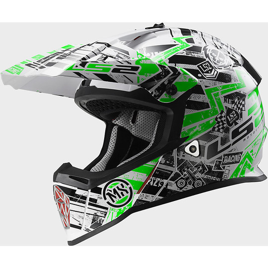 Moto Cross Enduro helmet LS2 MX437 Fast Glitch White / Black / Green