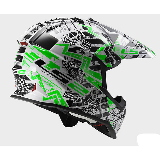 Moto Cross Enduro helmet LS2 MX437 Fast Glitch White / Black / Green