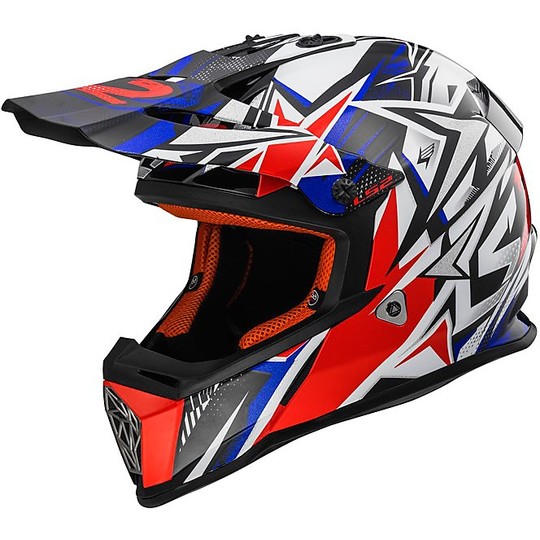 Moto Cross Enduro helmet LS2 MX437 Fast Strong White Blue Red
