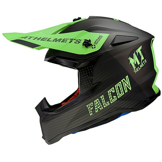 Moto Cross Enduro Helmet MT Helmets FALCON System D6 Fluo Green Matt