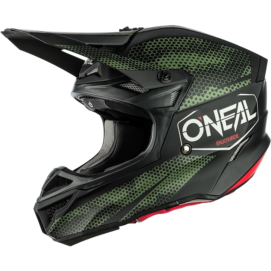 Moto Cross Enduro Helmet Oneal 5Srs Polyacrylite Helmet Covert Black Green