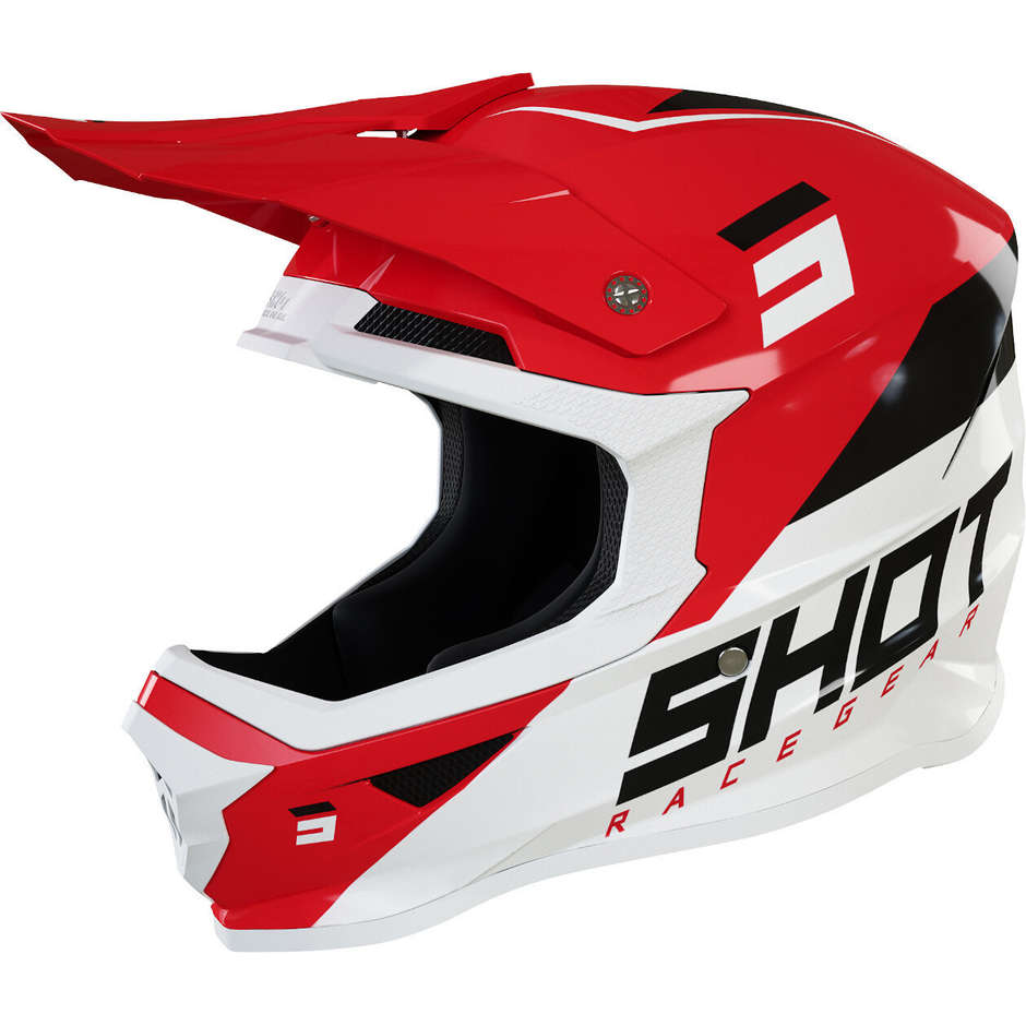 Moto Cross Enduro Helmet Shot FURIOUS CHASE Red White Glossy