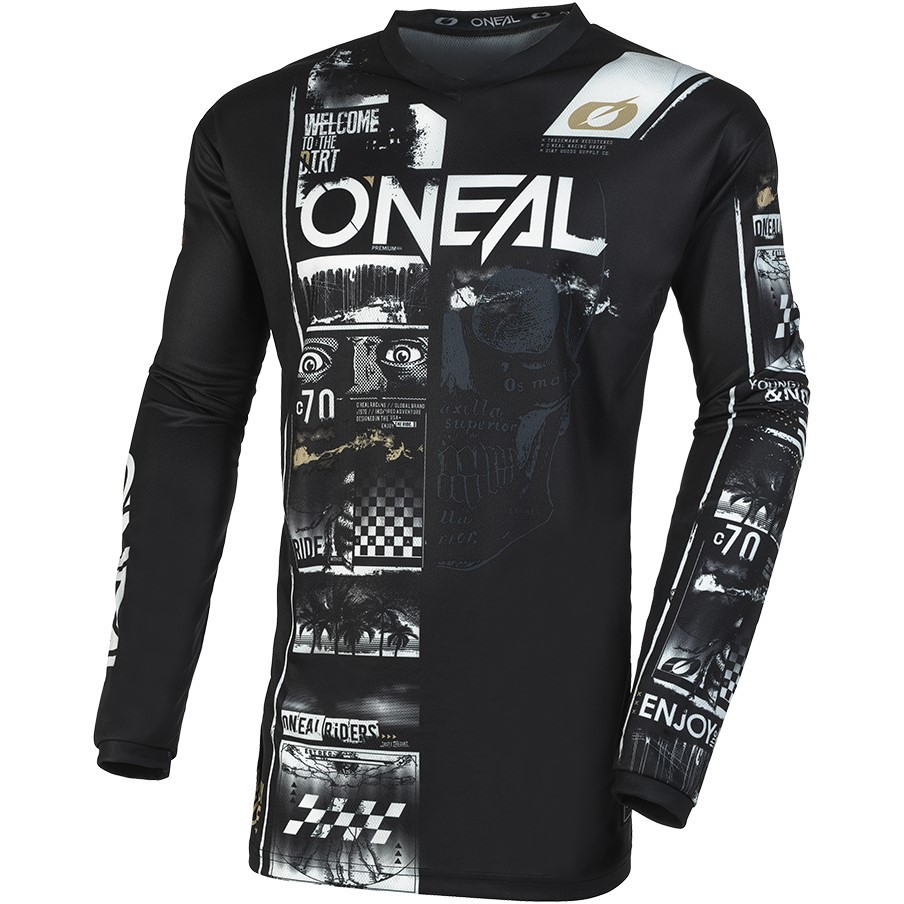 Moto Cross Enduro Jersey Oneal ELEMENT Youth Jersey ATTACK V.23 Black White