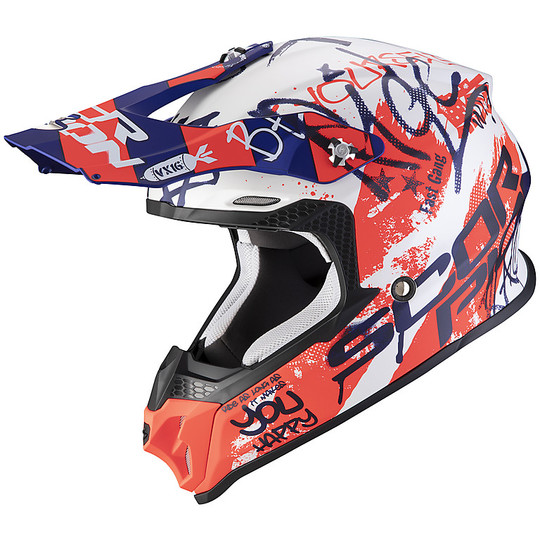 Moto Cross Enduro Scorpion VX-16 Air Helmet ORATIO White Blue Red