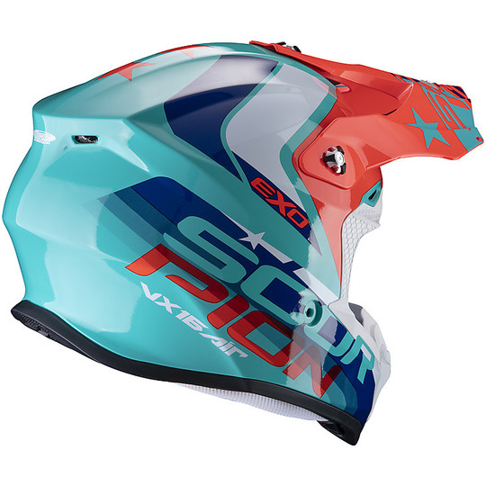 Moto Cross Enduro Scorpion VX-16 Air NATION Helmet Green Blue Red