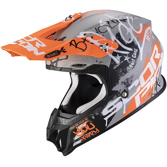 Moto Cross Enduro Scorpion VX-16 Helm ORATIO Grau undurchsichtig Orange