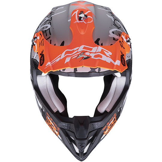 Moto Cross Enduro Scorpion VX-16 Helm ORATIO Grau undurchsichtig Orange