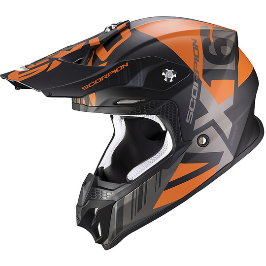 Moto Cross Enduro Scorpion VX-16 Luft MACH Helm Mattschwarz Orange