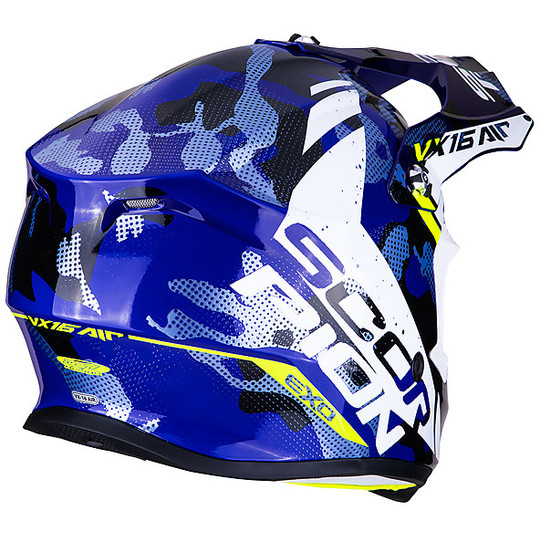 Moto Cross Enduro Scorpion VX-16 WAKA Helm Schwarz Weiß Blau