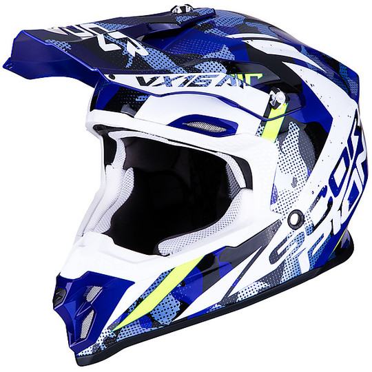 Moto Cross Enduro Scorpion VX-16 WAKA Helm Schwarz Weiß Blau
