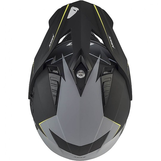 Moto Cross Enduro Ufo Aries Helmet With Visor Black Matte Yellow Neon