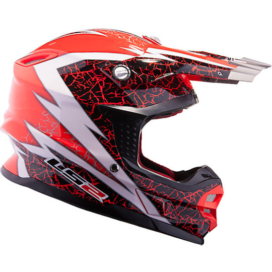 Moto Cross Helm LS2 MX456 Fiber Craze Weiß Rot