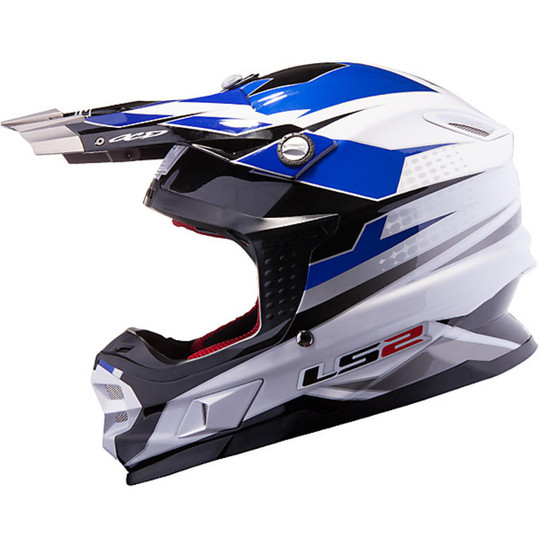 Moto Cross Helm LS2 MX456 Fiber Factory-Weiß Blau