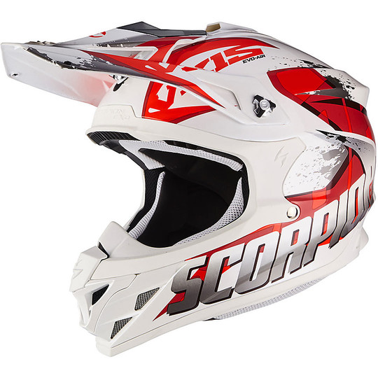 Moto Cross Helmet Enduro Scorpion VX-15 EVO Air Defender White Red