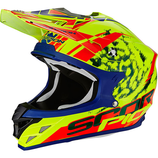 Moto Cross Helmet Enduro Scorpion VX-15 EVO Air Kistune Yellow Red Neon