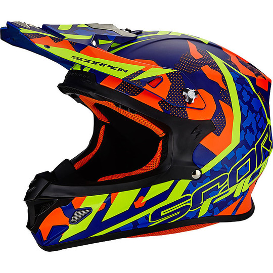 Moto Cross Helmet Enduro Scorpion VX-21 Air Furio Blue Opaco Red Yellow Neon