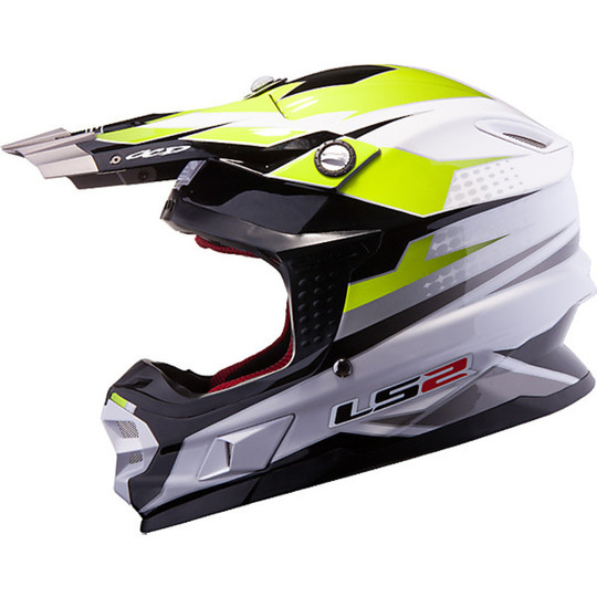 Moto cross helmet LS2 MX456 Fiber Factory White Yellow hi Vizion