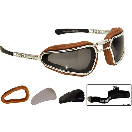 Moto goggles Baruffaldi Easy Rider Leather Double Smoked Lens