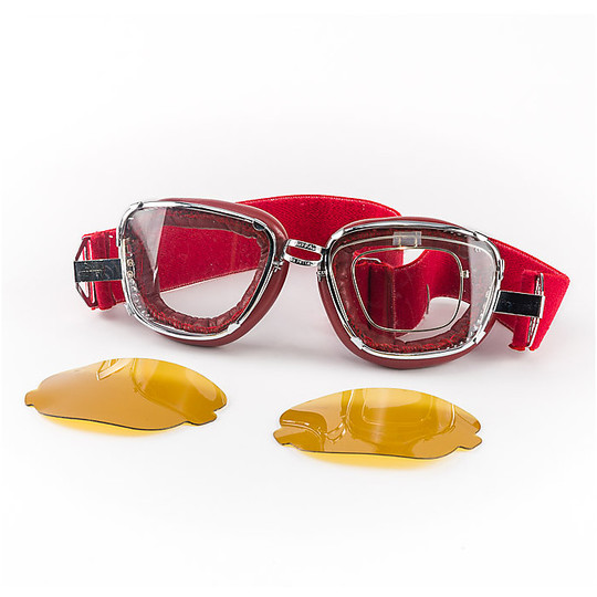 Moto goggles Baruffaldi INTE 259 Vintage Custom in Red Leather