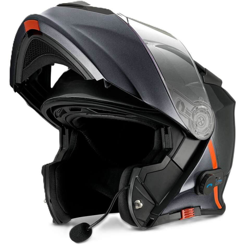 Moto Guzzi 22.06 Modular Motorcycle Helmet with Integrated Bluetooth, Black and Grey