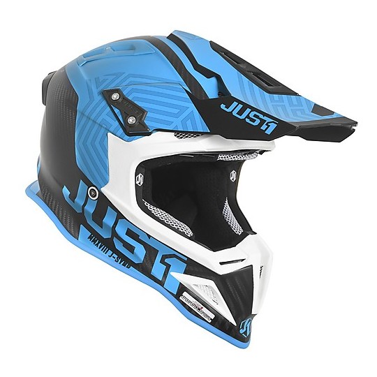 Moto Helm Cross Enduro Carbon Just1 J12 SYNCRO Carbon Matt Blau