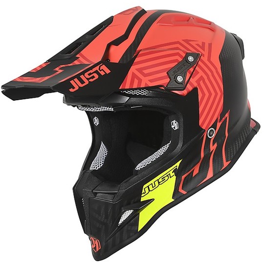 Moto Helm Cross Enduro Carbon Just1 J12 SYNCRO Carbon Rot Matt
