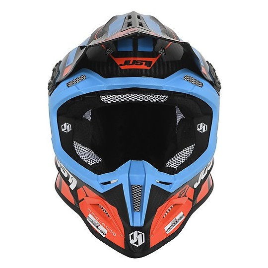 Moto Helm Cross Enduro Carbon Just1 J12 VECTOR Orange Blau Carbon Glossy