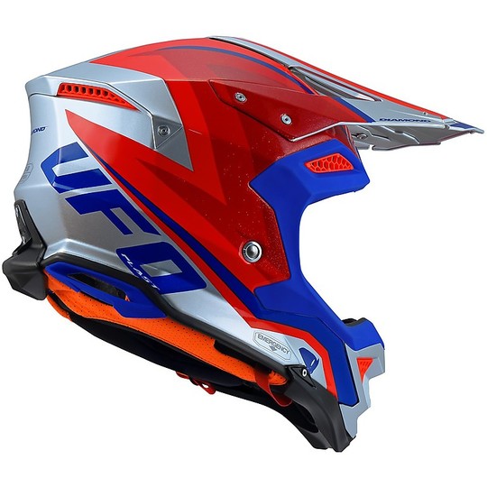 Moto Helm Cross Enduro UFO DIAMOND Weiß Rot Blau
