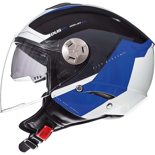Moto Helmet Double Jet Visor MT Helmets City Eleven Sv Spark C1 Black Blue