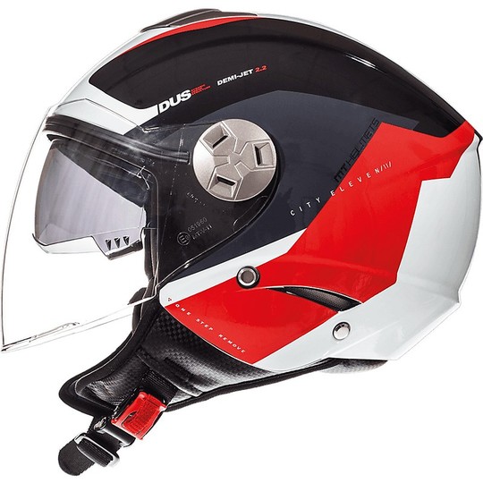 Moto Helmet Double Visor MT Helmets City Eleven Sv Spark C1 Black Red