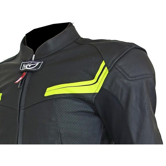 Moto Jacke in Leder Berik 2.0 LJ 10717 Schwarz Fluo Yello traforato