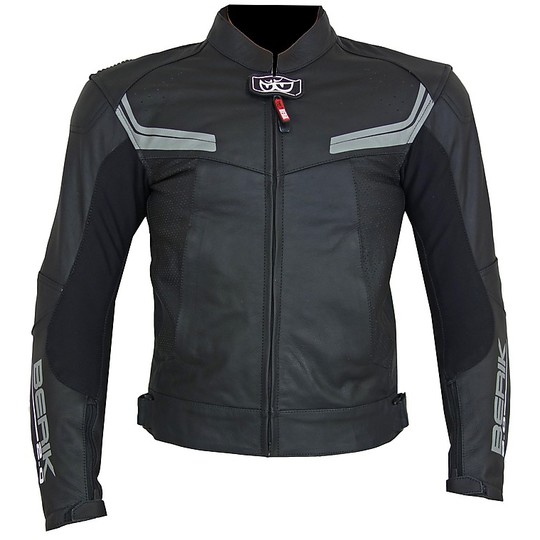 Moto Jacke in Leder Berik 2.0 LJ 10717 Schwarz Grau perforiert