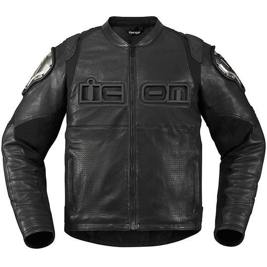 Moto Jacke Leder Icon TiMax Stealth Schwarz