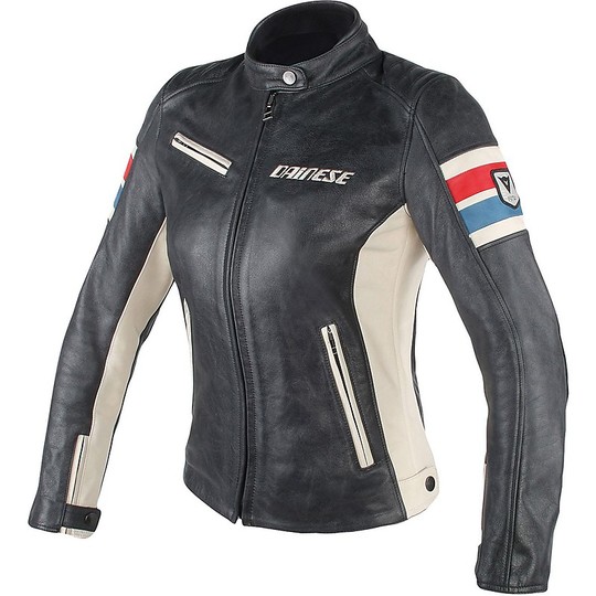 Moto Jacke von Donna Leder Dainese LOLA D1 Black Ice Blau Rot