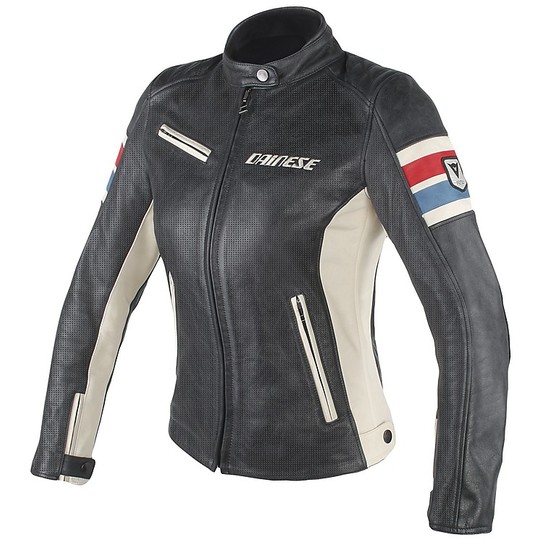 Moto-Jacke von Donna perforiertem Leder Dainese LOLA D1 Black Ice