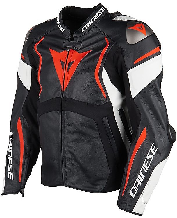 Moto Jacken Leder Dainese MUGELLO Schwarz Weiß Rot Online-Verkauf