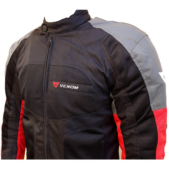 Moto Jacket Jacket Fabric Mesh Sports Venom Three Layers Perforated Black Grey Red