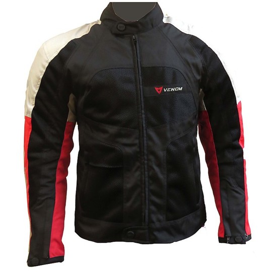 Moto Jacket Jacket Fabric Mesh Sports Venom Three Layers Perforated Black Red Silver