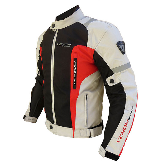 Moto Jacket Jacket Fabric Venom Speed ​​Three Layers Black Red Silver