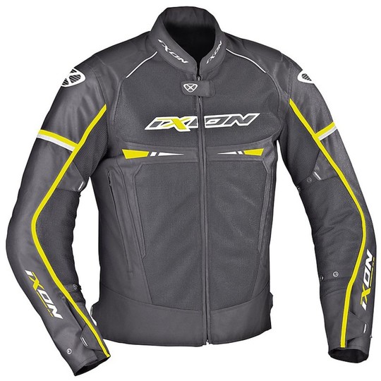 Moto Jacket Technical Fabric Ixon PITRACE Black White Yellow Vivo