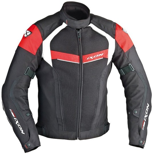 Moto Jacket Technical Fabric Ixon Stratus HP Black White Red 4 Seasons
