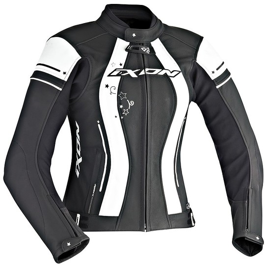 Moto jacket Woman In Leather Ixon Alcyone Lady Black White 