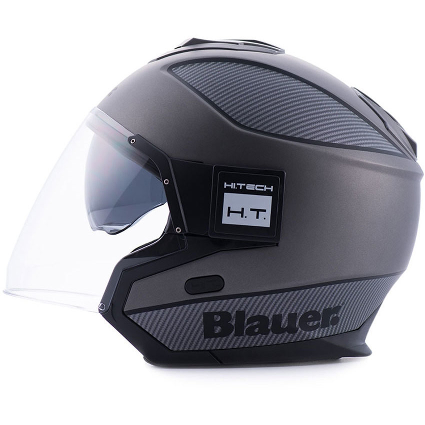 Moto Jet Helm aus Blauer Fibre NUR Titanium Carbon Black