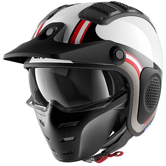 Moto Jet Helm aus Shark Fiber X-DRAK HISTER Weiß Schwarz Rot