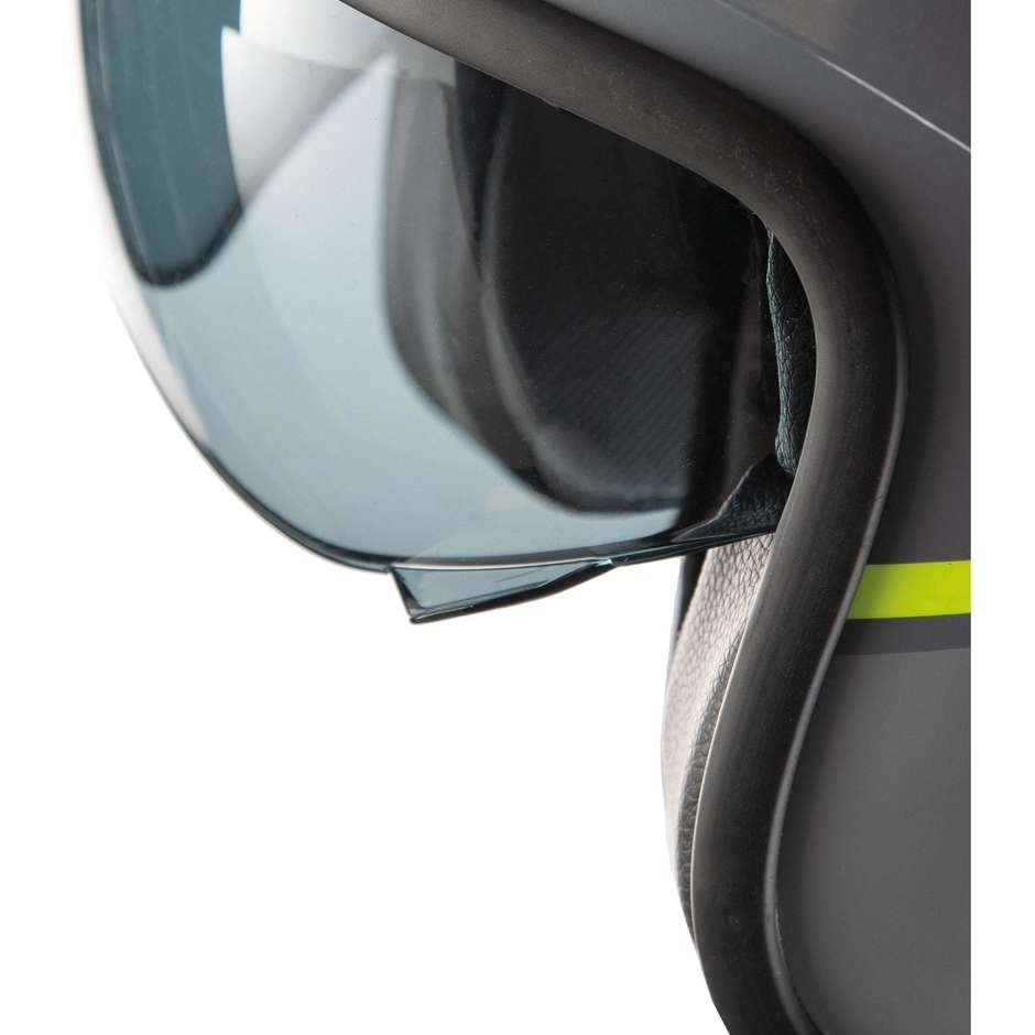 Moto Jet Helm aus Tucano Urbano Faser EL'JET 1300 Grau Gelbe Linie Undurchsichtig
